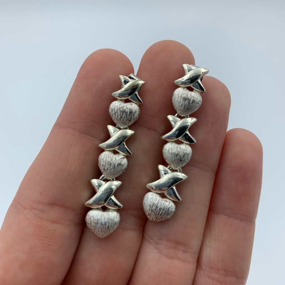 Long Silver Plated Heart Earrings